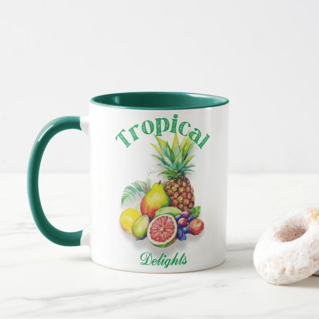 Caneca Colagem de Frutas Tropicais em branco (Com Donut)