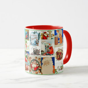Caneca Colagem de Natal Vintage Papai Noel