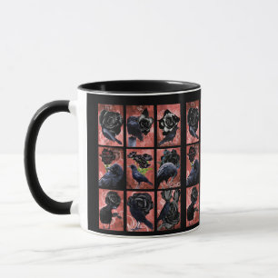 Caneca Colagem de rosas negros e corvos de arte gótica