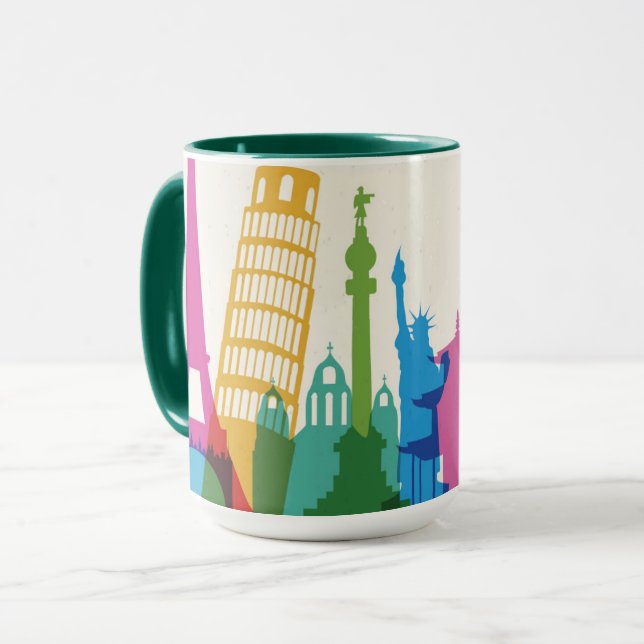 Caneca Colagem do Pastel dos monumentos do mundo (Frente Esquerda)