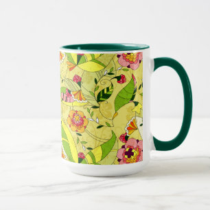 Caneca Colagem Floral Colorida Art-Deco