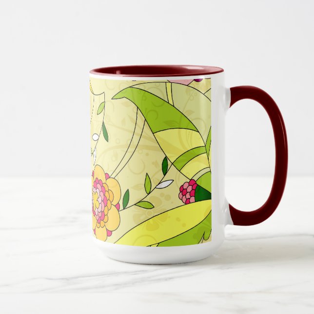 Caneca Colagem Floral de Abstrato Retro (Direita)