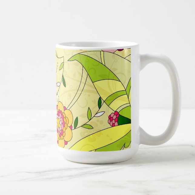 Caneca Colagem Floral de Abstrato Retro (Direita)