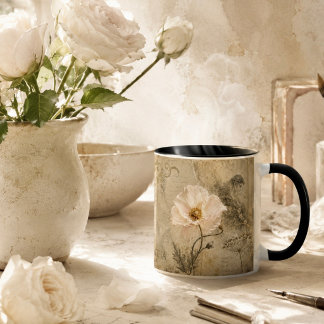 Caneca Colagem Floral de Efêmeros Botânicos Vintage