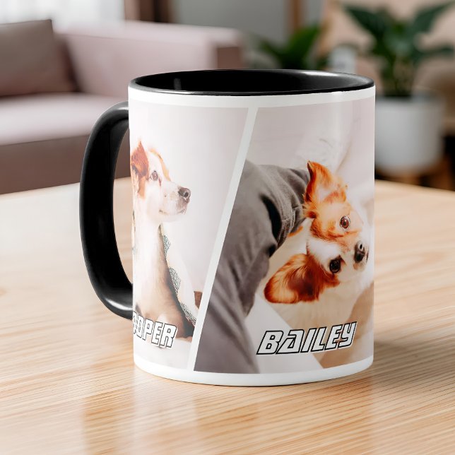 Caneca Colagem Moderna de 3 Fotos de Cachorro com Nomes P (Criador carregado)
