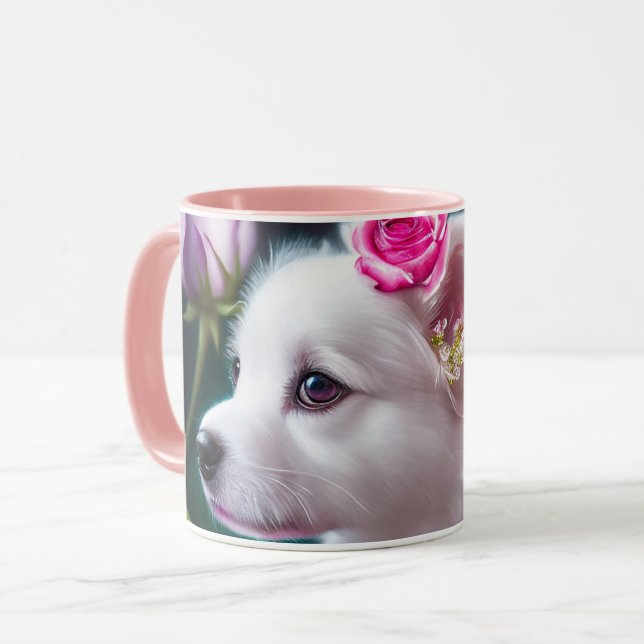Caneca Coleção Cão Cachorro E Rosa (Frente Esquerda)