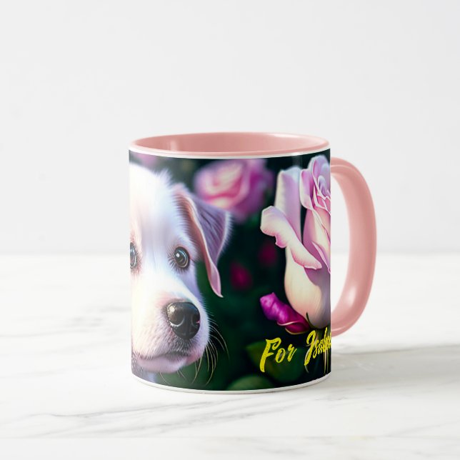 Caneca Coleção De Cães Brancos E Rosa (Frente Esquerda)