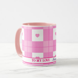 Caneca Coleção de Coração Rosa de Xadrez de Amor Moderno