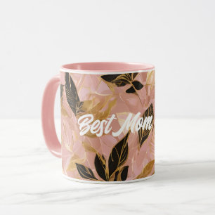 Caneca Coleção de Folhas de Boho Popular Douradas rosa