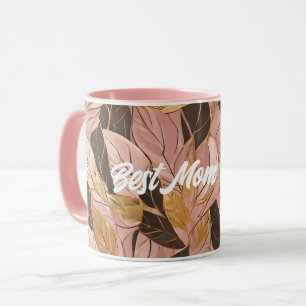 Caneca Coleção de Folhas Douradas de Boho Cor-de-Rosa Pop