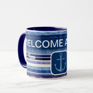 Caneca Coleção de Grelhas Azuis de Barcos Marinho de Verã