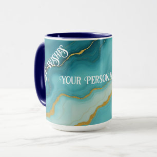 Caneca Coleção de Mármore Dourado Azul Turquesa Moderna