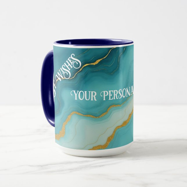 Caneca Coleção de Mármore Dourado Azul Turquesa Moderna (Frente Esquerda)