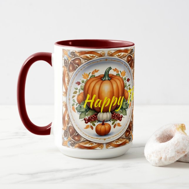 Caneca Coleção de Outono Moderno de Ação de Graças (Com Donut)