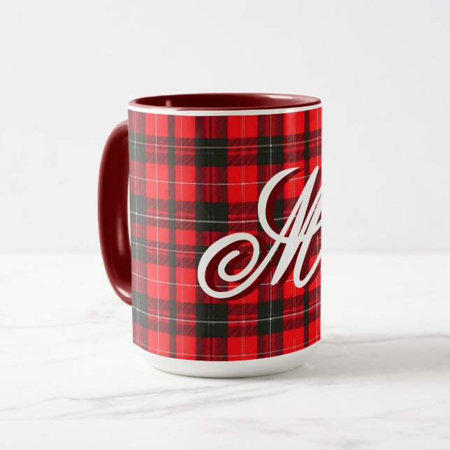 Caneca Coleção de Tartan Tradicional Vermelho xadrez (Frente Esquerda)