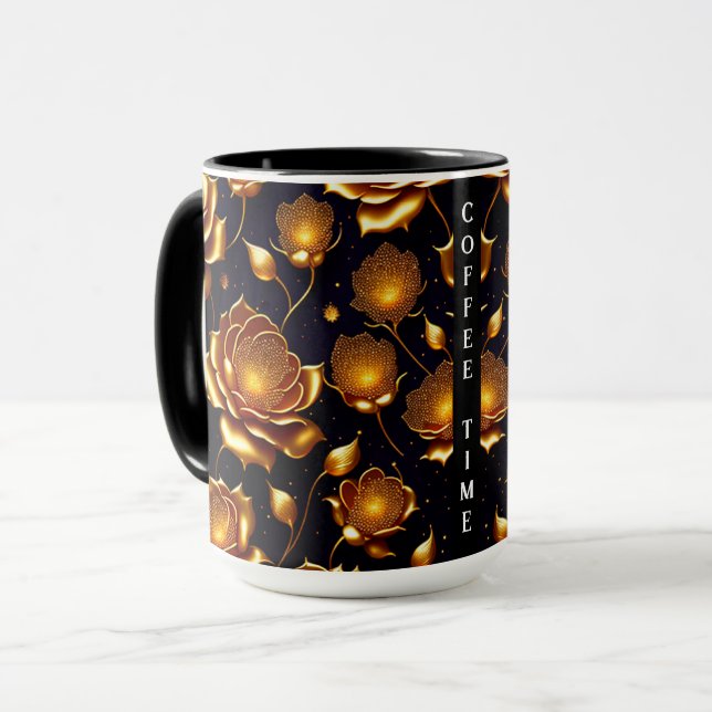 Caneca Coleção Dourada de Rosas Moderna de Luxo (Frente Esquerda)