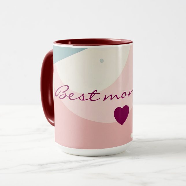 Caneca Coleção Moderna Abstrata Rosa Bege e Verde Menta (Frente Esquerda)