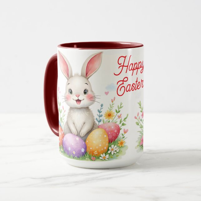 Caneca Coleção Moderna de Coelhinho da Páscoa e Ovos Fofo (Frente Esquerda)