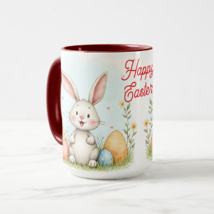 Caneca Coleção Moderna de Coelho de Páscoa Fofo e Ovos