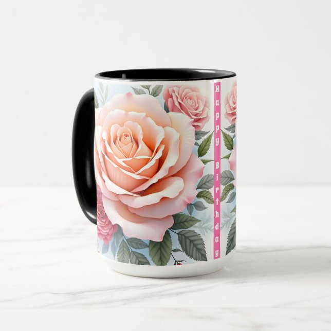 Caneca Coleção Moderna de Luxo de Rosas Pink Lindas (Frente Esquerda)