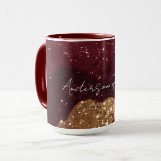 Caneca Coleção Moderna de Luxo em Dourado e Borgonha