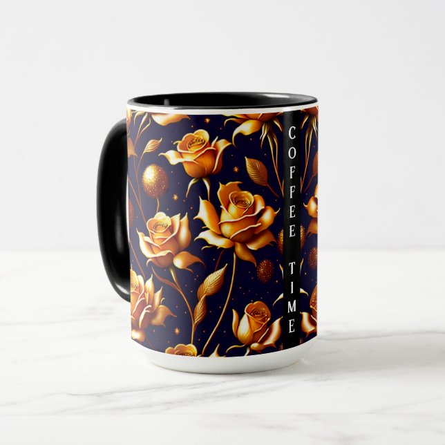 Caneca Coleção Moderna do Luxury Dourado Boho Rosa (Frente Esquerda)