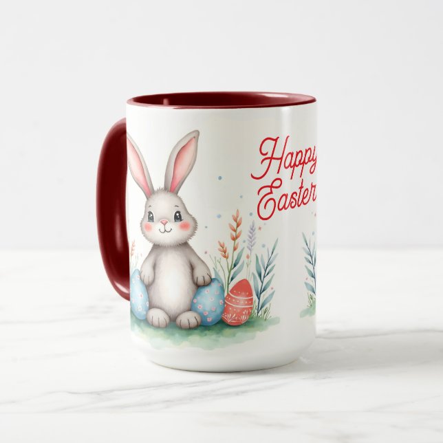 Caneca Coleção Popular de Coelhinho da Páscoa e Ovos Fofo (Frente Esquerda)