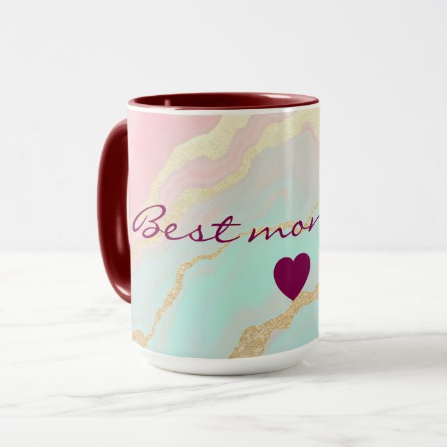 Caneca Coleção Popular de Luxo Rosa Bege Menta Dourado (Frente Esquerda)