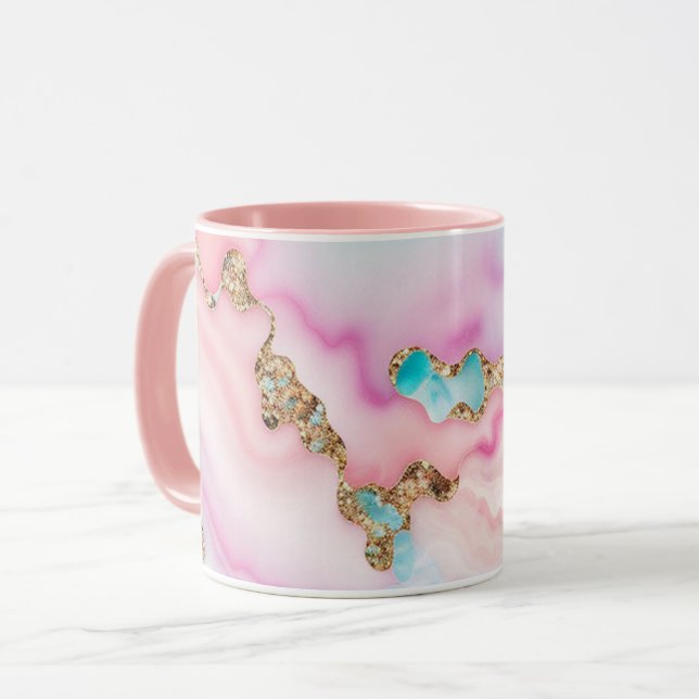 Caneca Coleção Popular de Mármore Azul-Cor-de-rosa claro (Frente Esquerda)