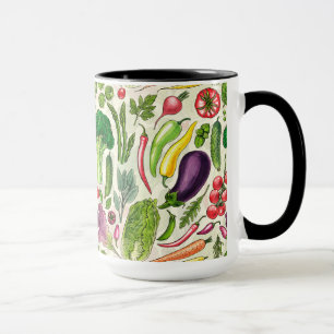 Caneca Colheita vegetal e herbácea no jardim a branco
