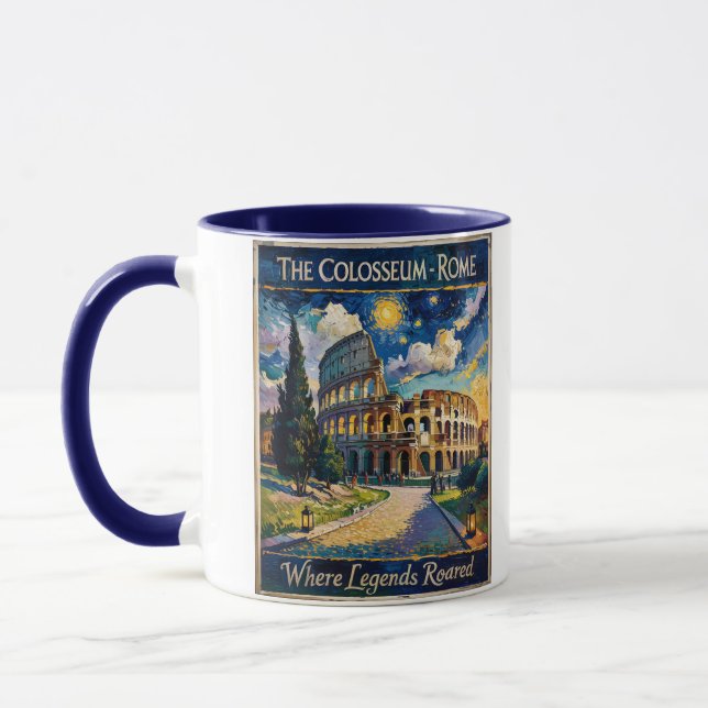 Caneca Coliseu de Roma Noturna Impressionista Vintage  (Esquerda)
