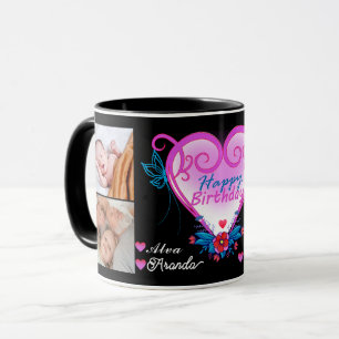 Caneca Collage Friend Photos_Happy Birthday 4 Photo Gift