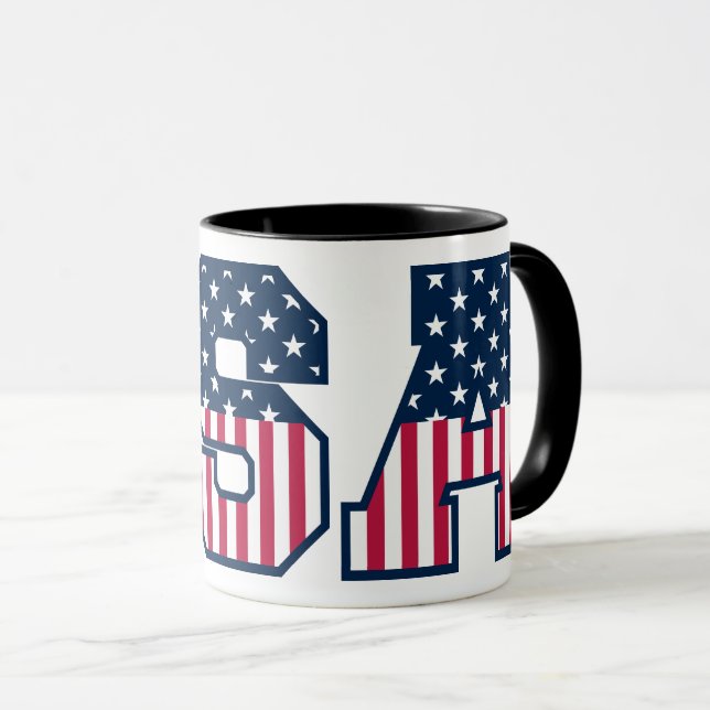 Caneca College USA Font Red White Blue Stars And Stripes (Frente Esquerda)