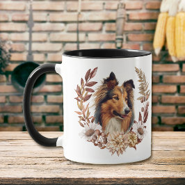 Caneca Collie Dog Autumn Wreath