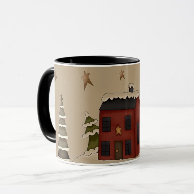 Caneca Colonial Vermelha Primitiva na Neve (Frente Esquerda)