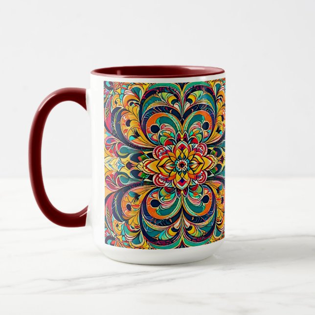 Caneca Color Symphony Mandala – Bold Psychedelic Floral (Esquerda)