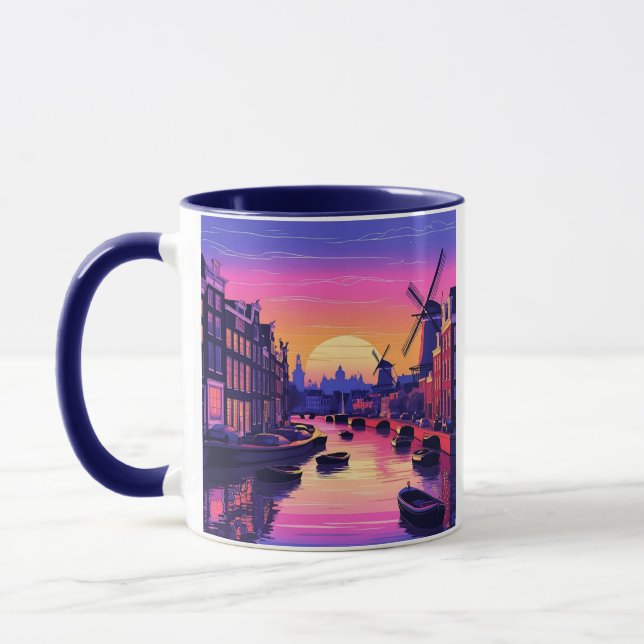 Caneca Colorful Amsterdam Sunset – Dutch Canal & Windmill (Esquerda)