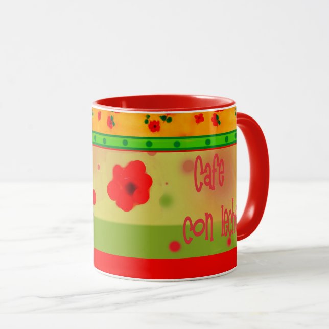 Caneca Colorful Mexican Theme Green Red Orange Mug (Frente Esquerda)