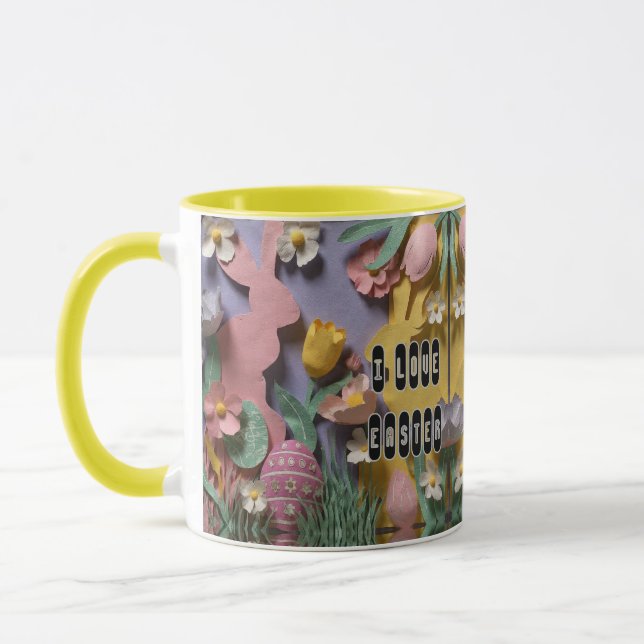 Caneca Colorful Paper Cut Bunny Personalized Easter Combo (Esquerda)