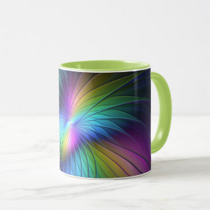 Caneca Colorida Com Arte Fractal Abstrato Moderna Azul