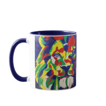 Caneca colorida do leão do pop art
