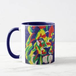 Caneca colorida do leão do pop art