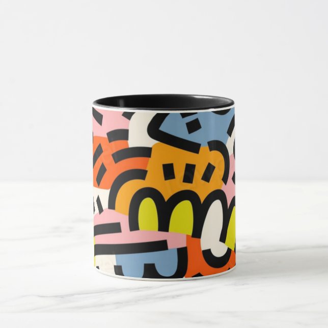 Caneca Colorida Memphis - padrão sem costura VII (Centro)
