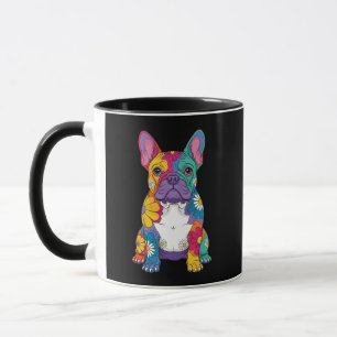 Caneca Colorido Floral Cachorro Bulldog Francês Retro Hip