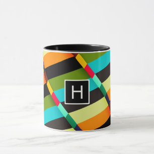 Caneca Colorido Moderno Abstrato Listras e Monograma