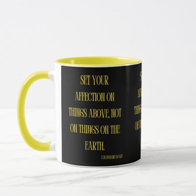 Caneca Colossianos 3:2 Bíblia KJV Verso Dois Tons (Esquerda)