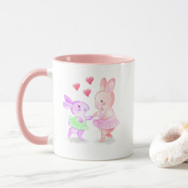 Caneca com Borda e Alça Rosa Coelhinhos Dançando T