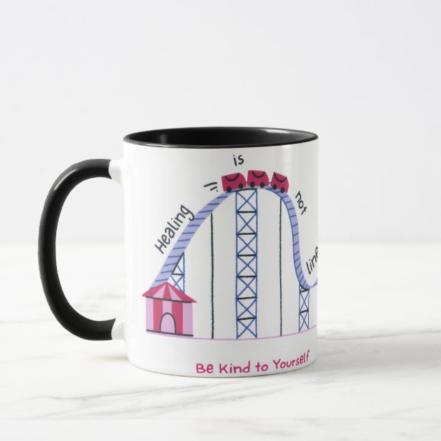 Caneca com Citação 'Cura Não é Linear' Fofa e Conf (Esquerda)