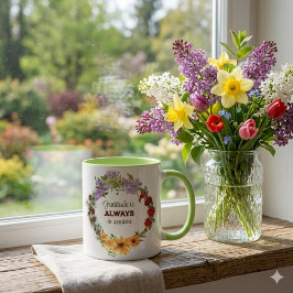 Caneca com Citação de Gratidão de Coroa de Flores 