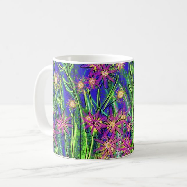 Caneca com design abstrato com flores surreais! (Frente Esquerda)